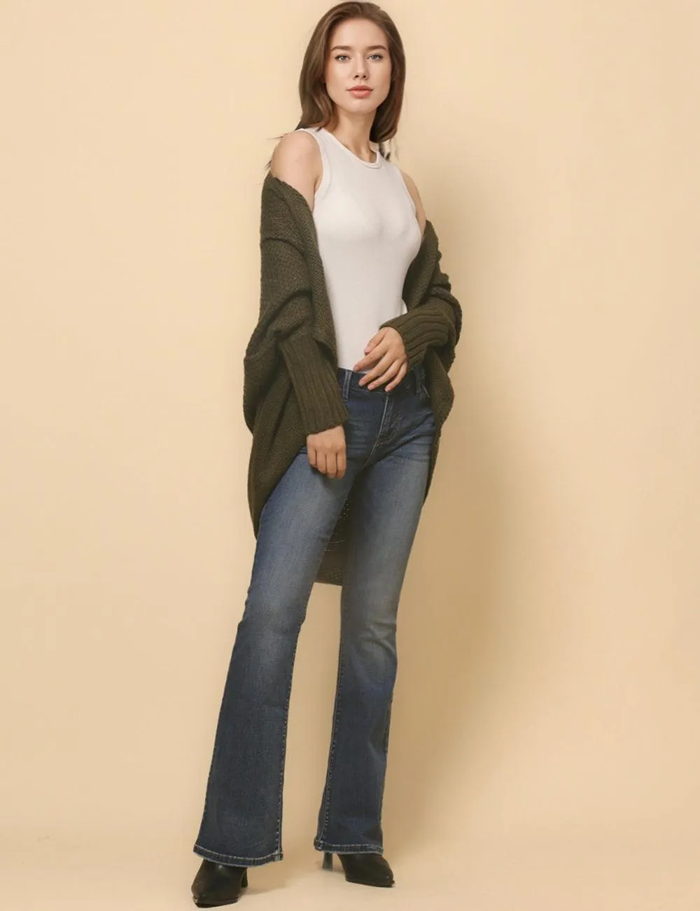Ladies Bat Sleeves Open Front Knit Cardigan SKT4763
