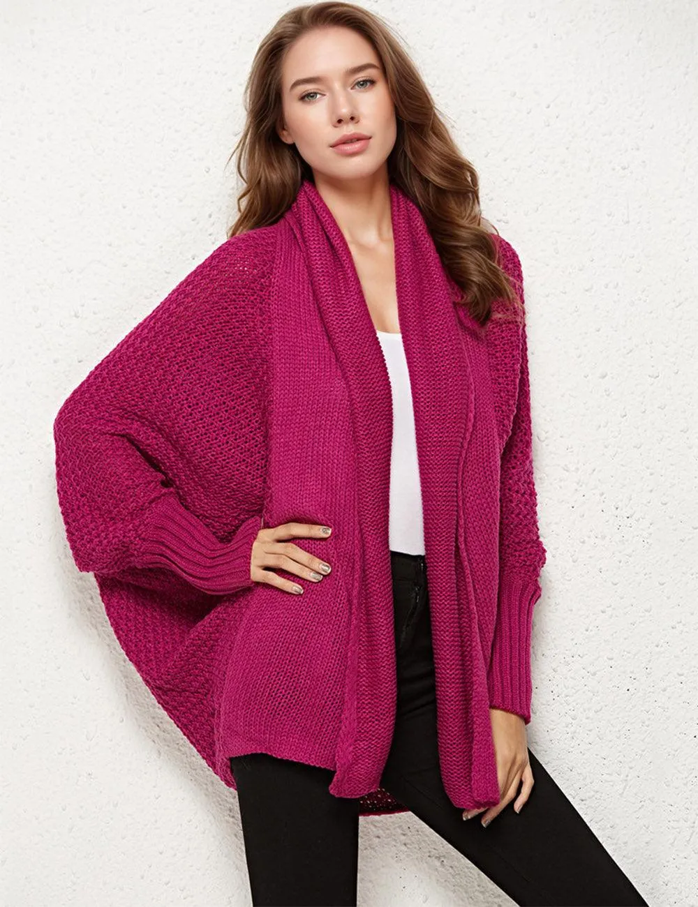 Ladies Bat Sleeves Open Front Knit Cardigan SKT4763