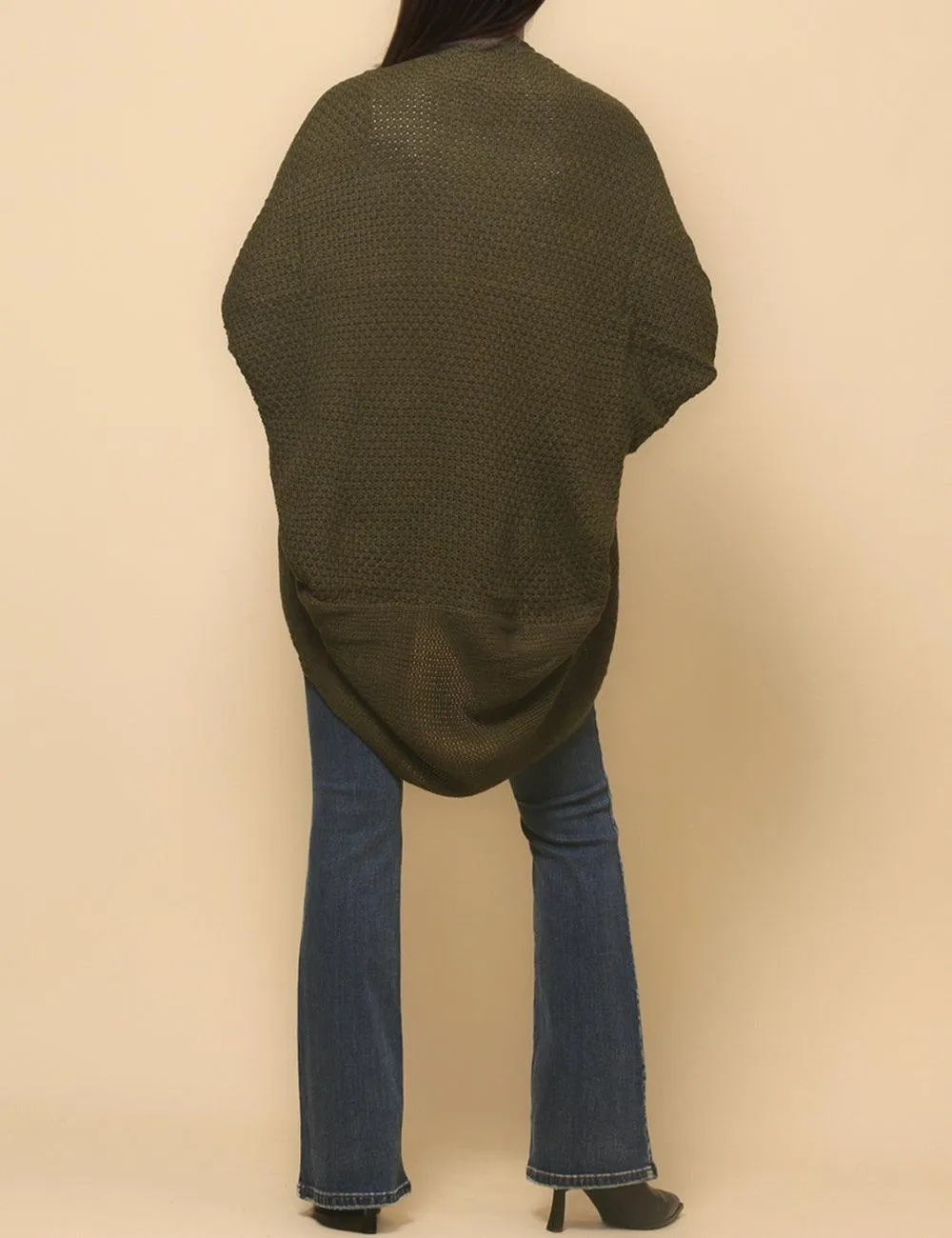 Ladies Bat Sleeves Open Front Knit Cardigan SKT4763
