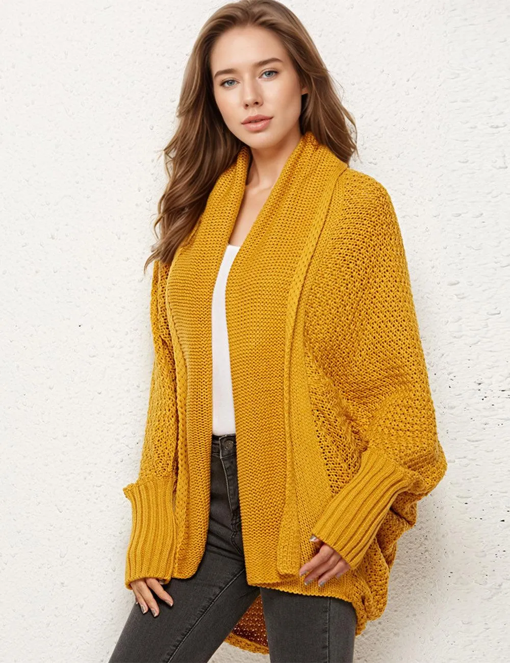 Ladies Bat Sleeves Open Front Knit Cardigan SKT4763