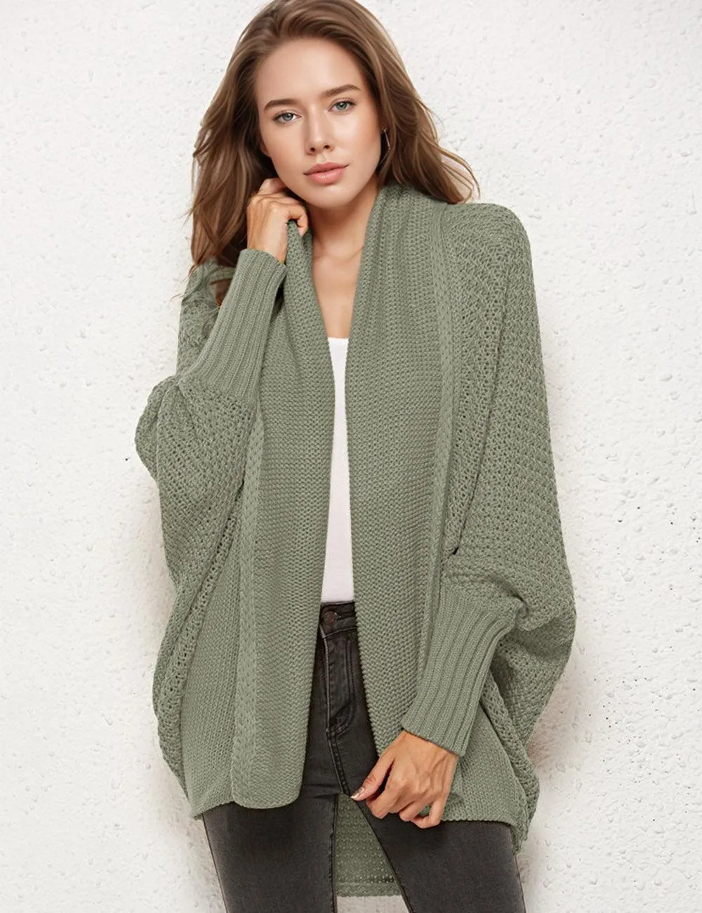 Ladies Bat Sleeves Open Front Knit Cardigan SKT4763