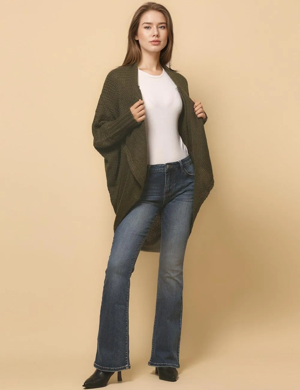 Ladies Bat Sleeves Open Front Knit Cardigan SKT4763