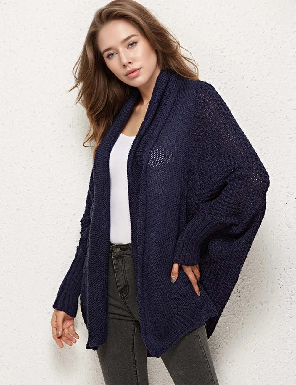Ladies Bat Sleeves Open Front Knit Cardigan SKT4763