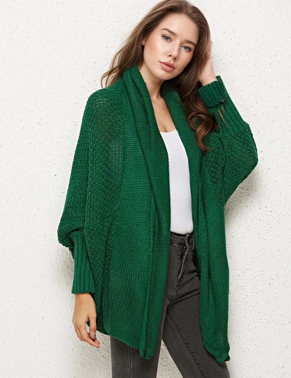 Ladies Bat Sleeves Open Front Knit Cardigan SKT4763