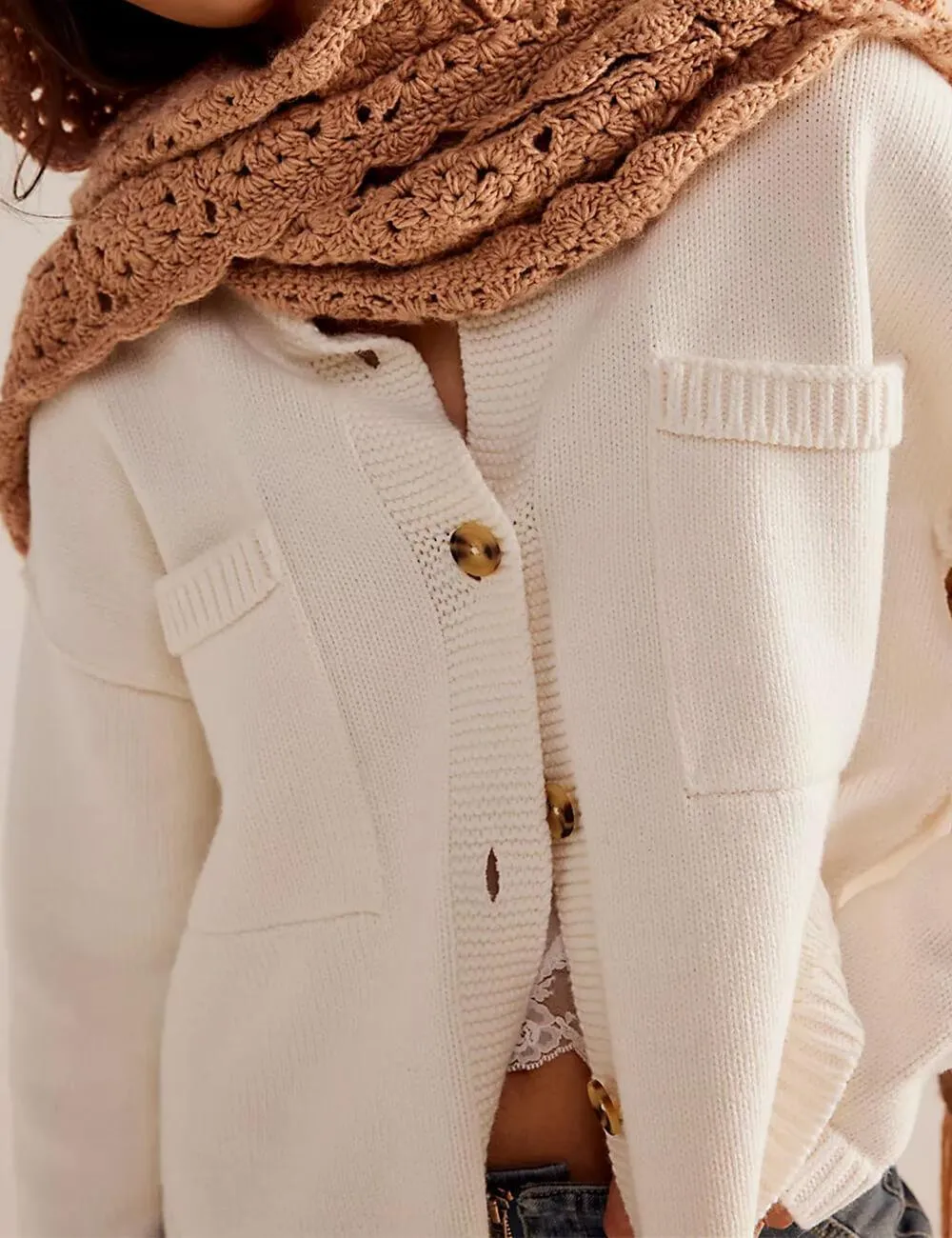 Ladies Button Front Dropped Shoulder Cardigan SKT529