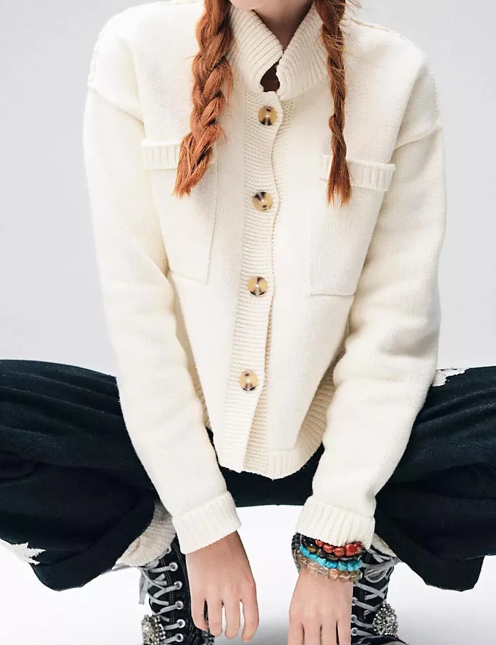 Ladies Button Front Dropped Shoulder Cardigan SKT529