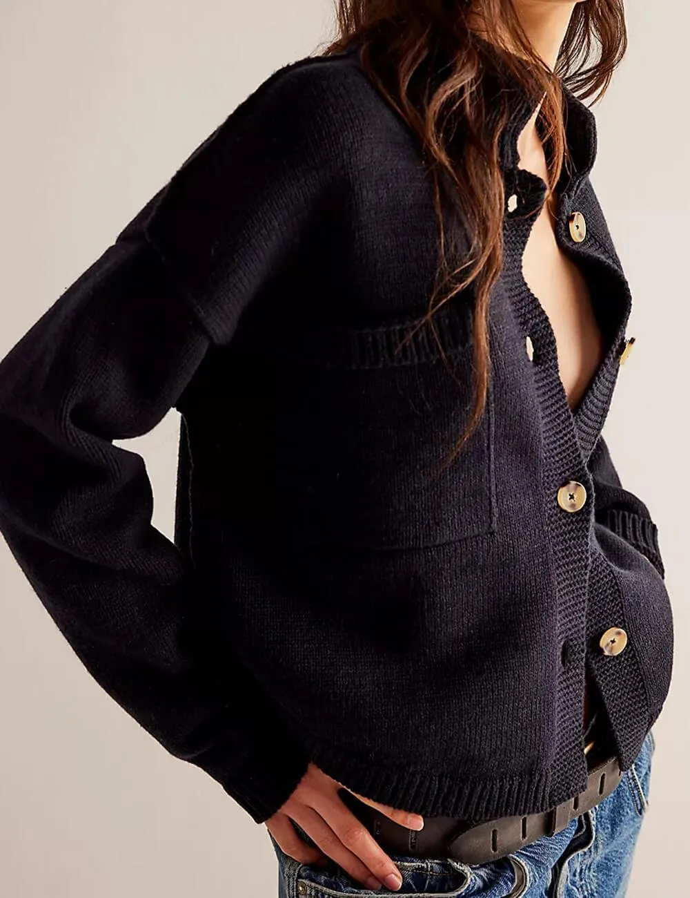 Ladies Button Front Dropped Shoulder Cardigan SKT529