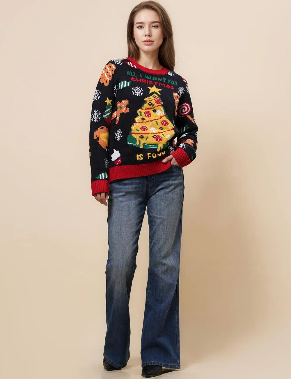 Ladies Celebrate Christmas Pullover Chirstmas Tree Sweater SKT4926