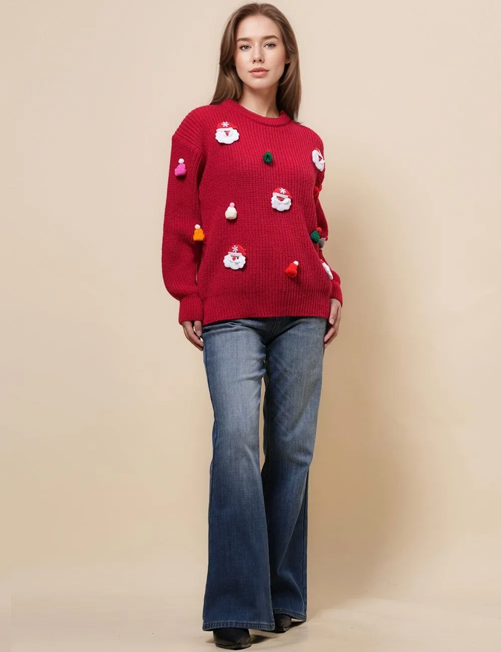 Ladies Celebrate Christmas Santa Claus Oullover Sweater SKT4954