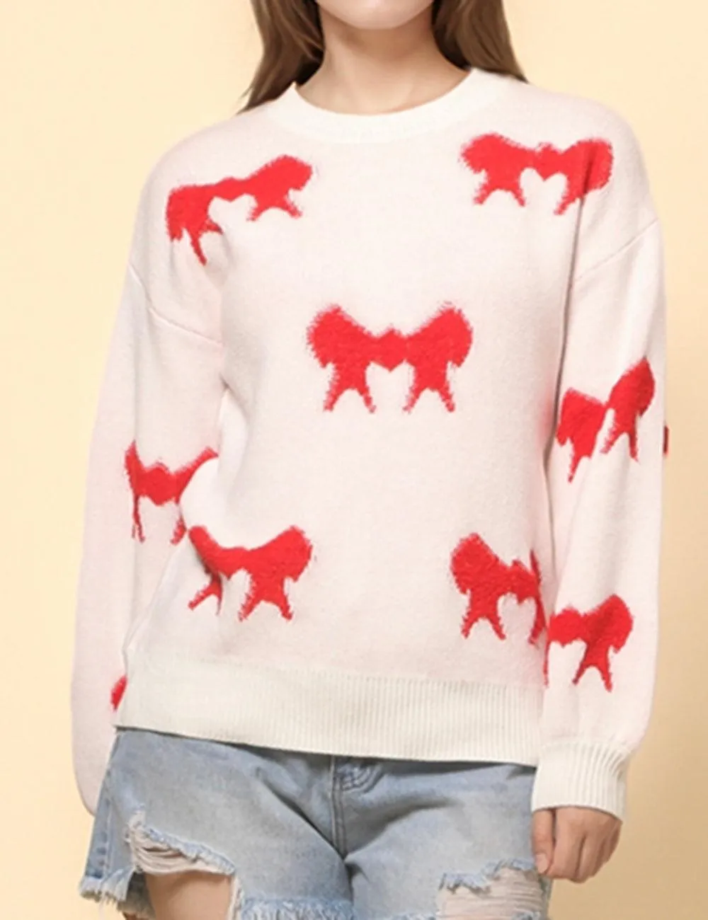 Ladies Color Block Bowknot Pullover Sweater SKT4741