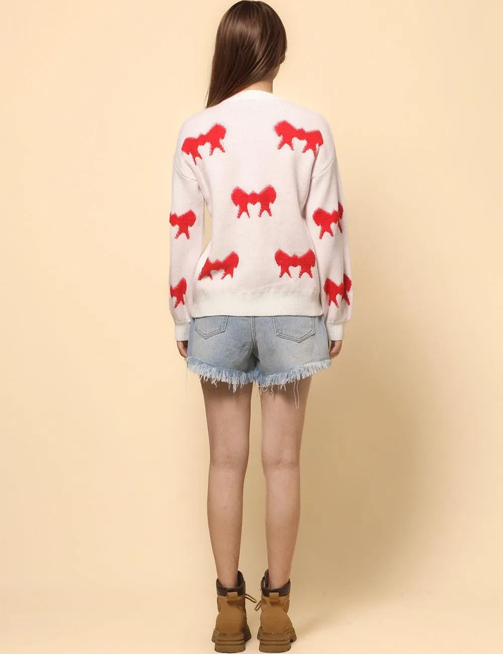 Ladies Color Block Bowknot Pullover Sweater SKT4741