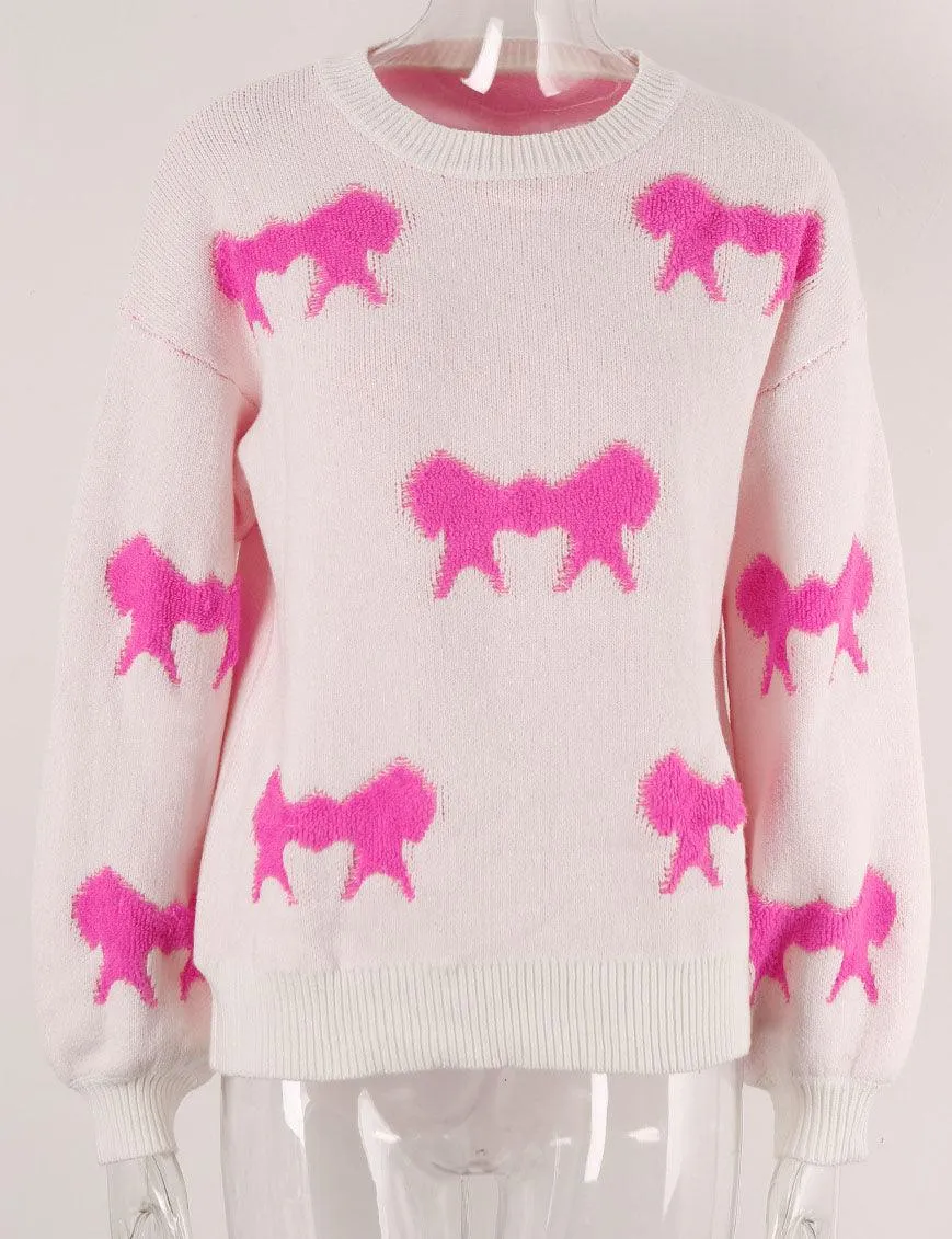 Ladies Color Block Bowknot Pullover Sweater SKT4741