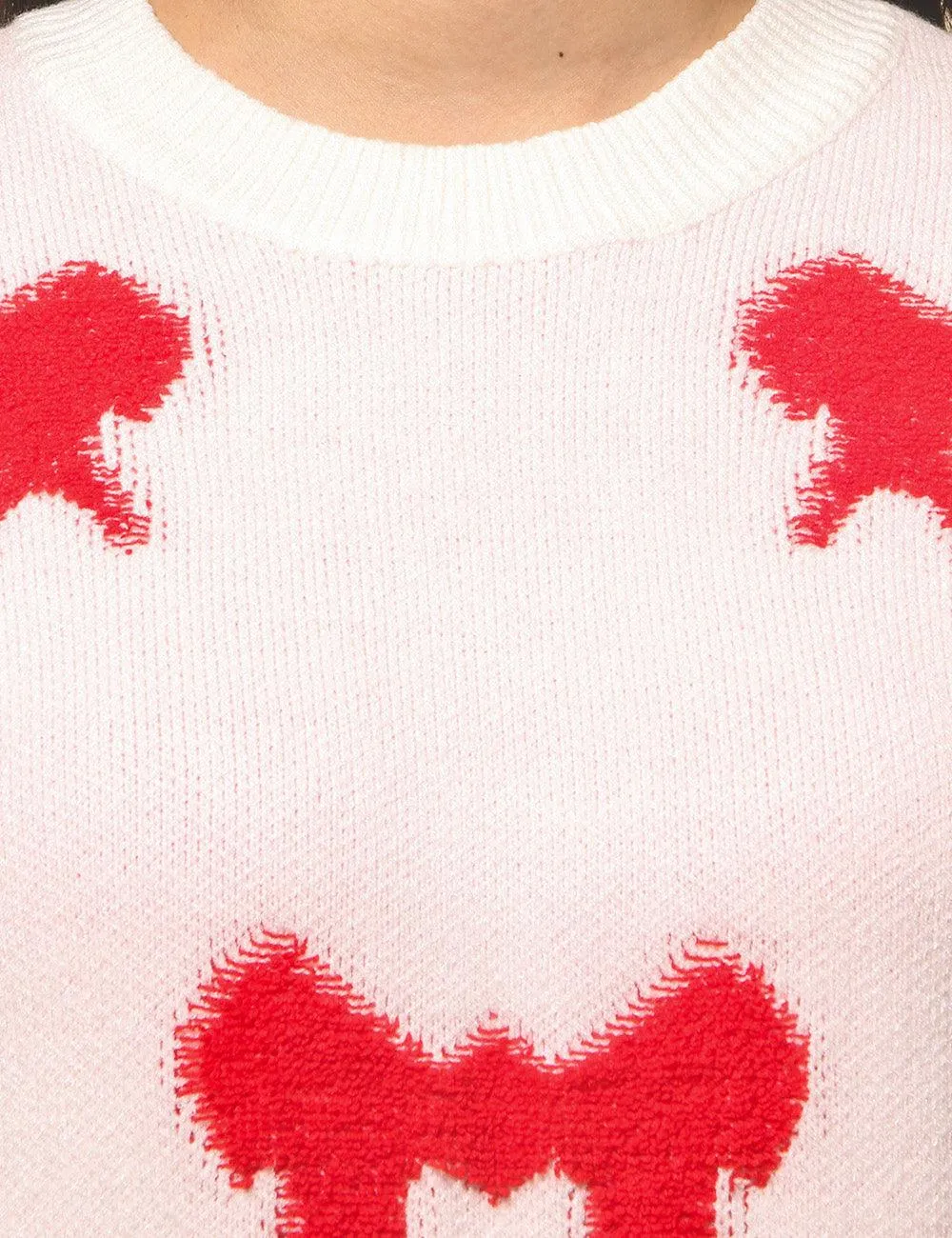 Ladies Color Block Bowknot Pullover Sweater SKT4741