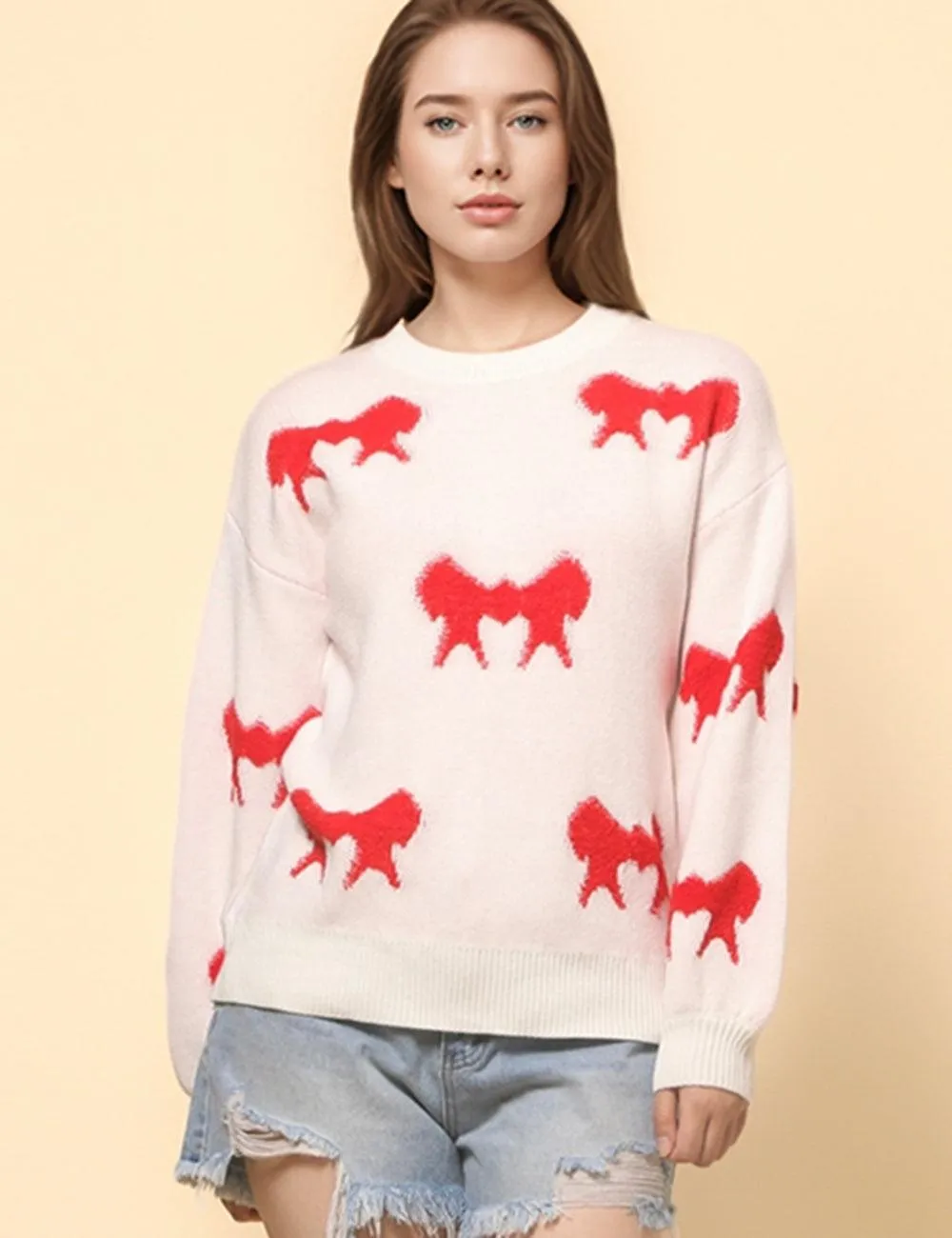 Ladies Color Block Bowknot Pullover Sweater SKT4741