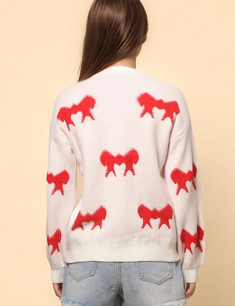 Ladies Color Block Bowknot Pullover Sweater SKT4741
