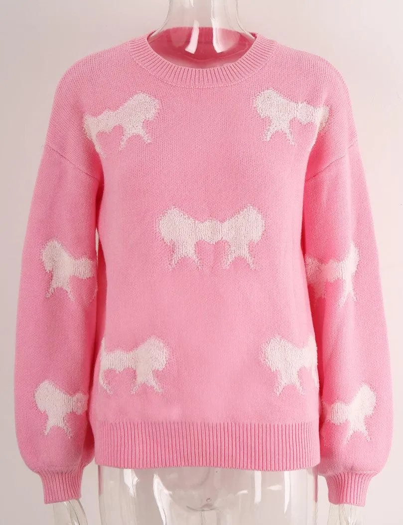 Ladies Color Block Bowknot Pullover Sweater SKT4741