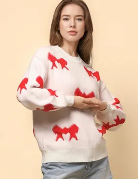 Ladies Color Block Bowknot Pullover Sweater SKT4741