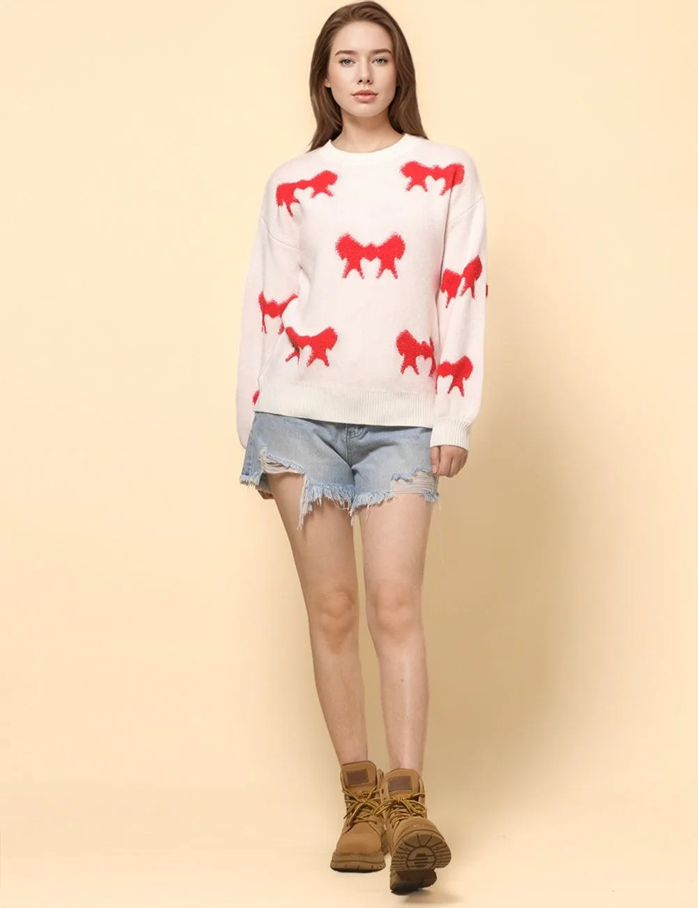 Ladies Color Block Bowknot Pullover Sweater SKT4741