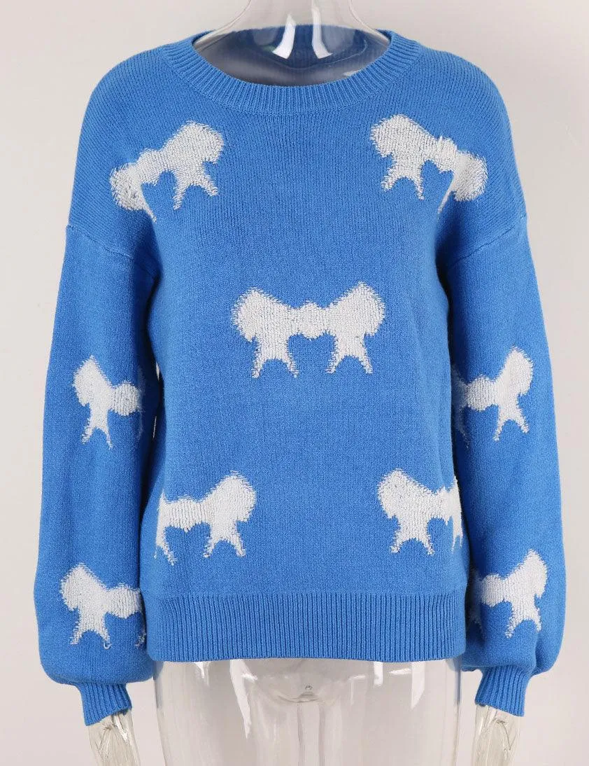 Ladies Color Block Bowknot Pullover Sweater SKT4741