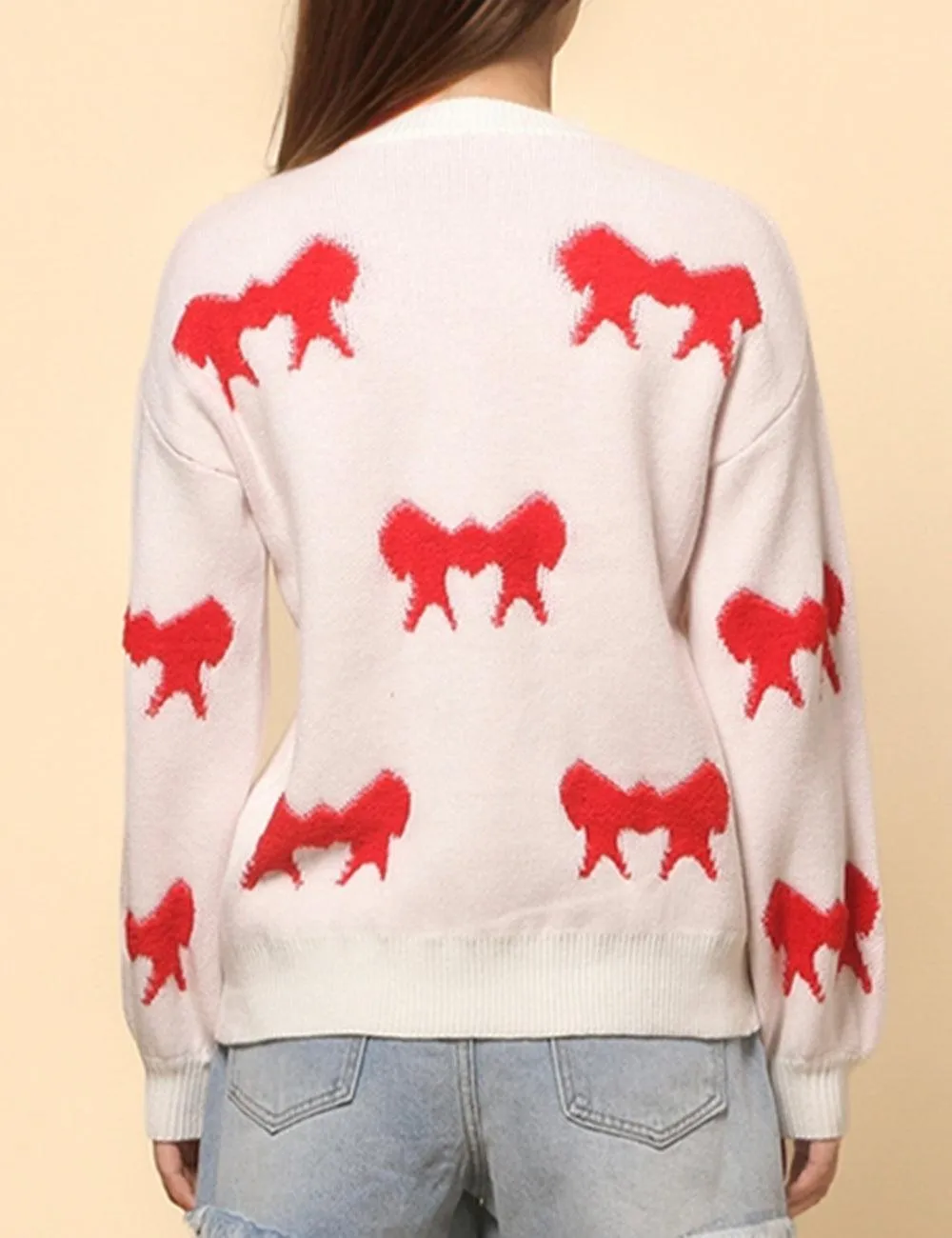 Ladies Color Block Bowknot Pullover Sweater SKT4741