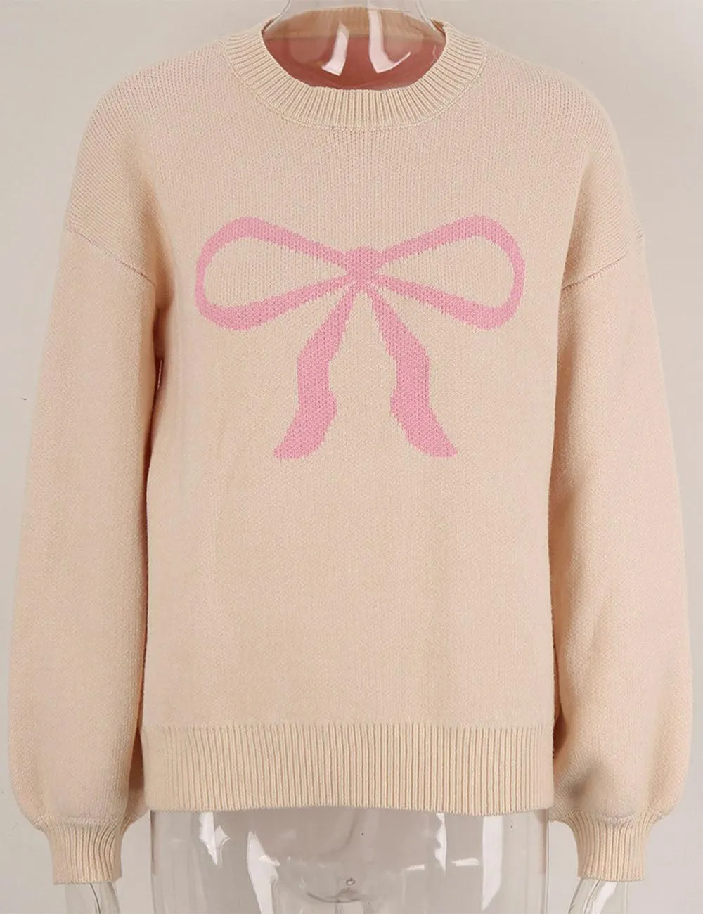 Ladies Color Block Bowknot Pullover Sweater SKT4745