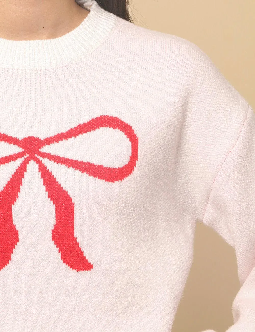 Ladies Color Block Bowknot Pullover Sweater SKT4745