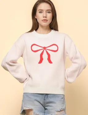 Ladies Color Block Bowknot Pullover Sweater SKT4745