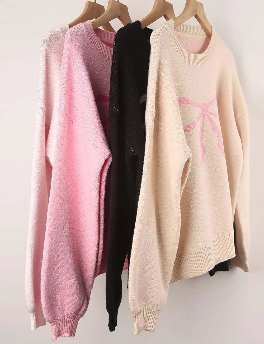 Ladies Color Block Bowknot Pullover Sweater SKT4745