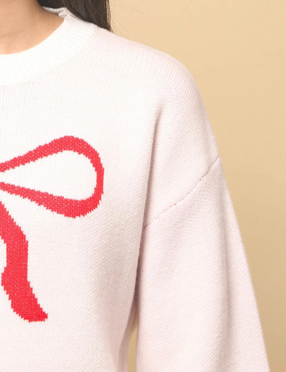 Ladies Color Block Bowknot Pullover Sweater SKT4745