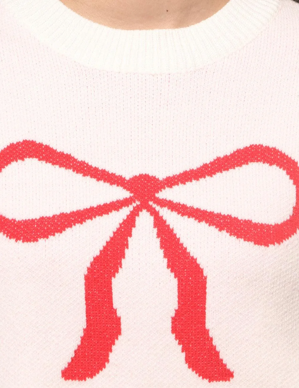 Ladies Color Block Bowknot Pullover Sweater SKT4745
