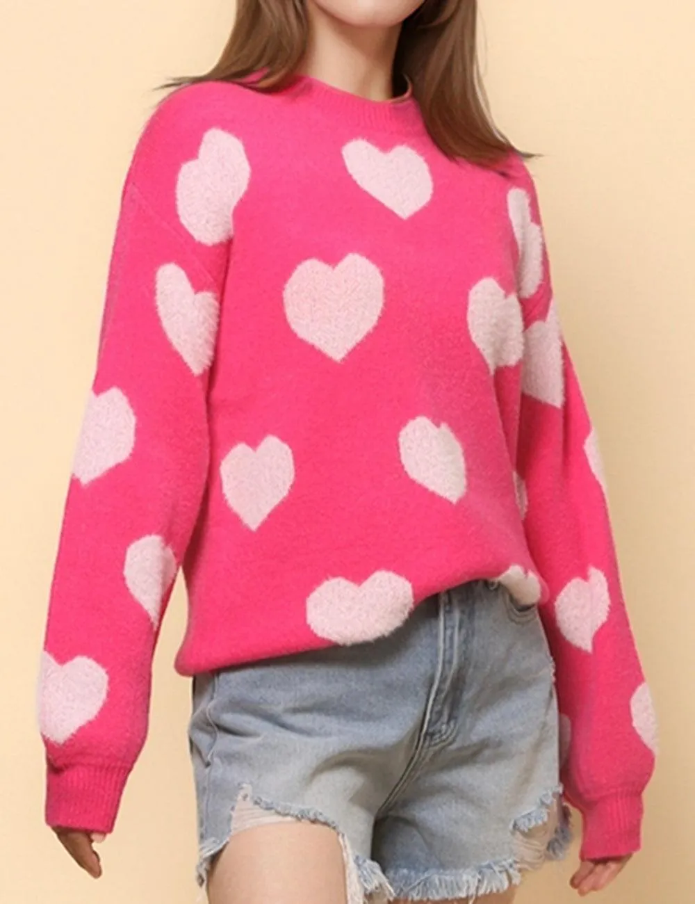 Ladies Color Block Heart Pullover Sweater SKT4744