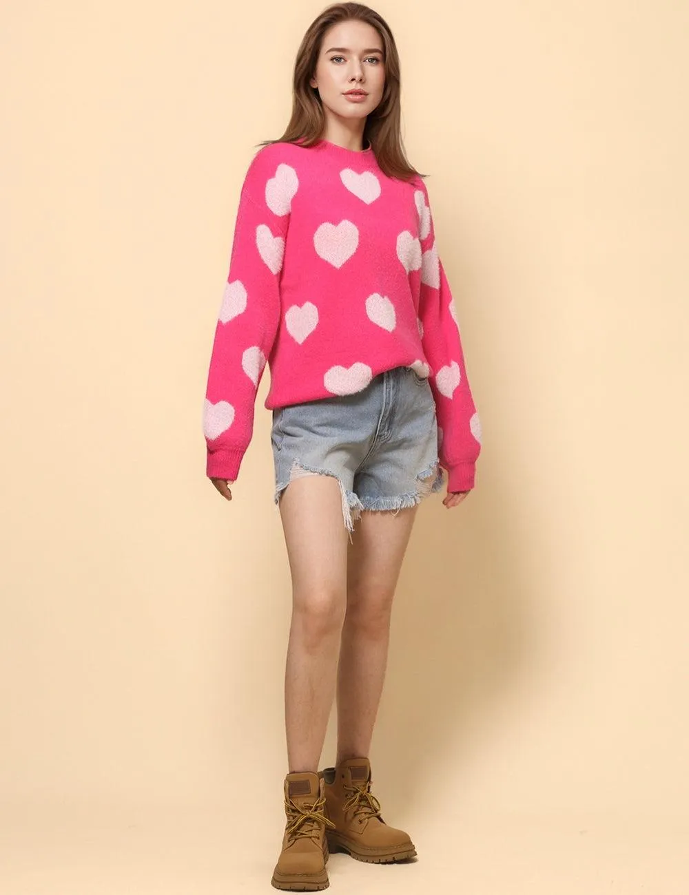 Ladies Color Block Heart Pullover Sweater SKT4744