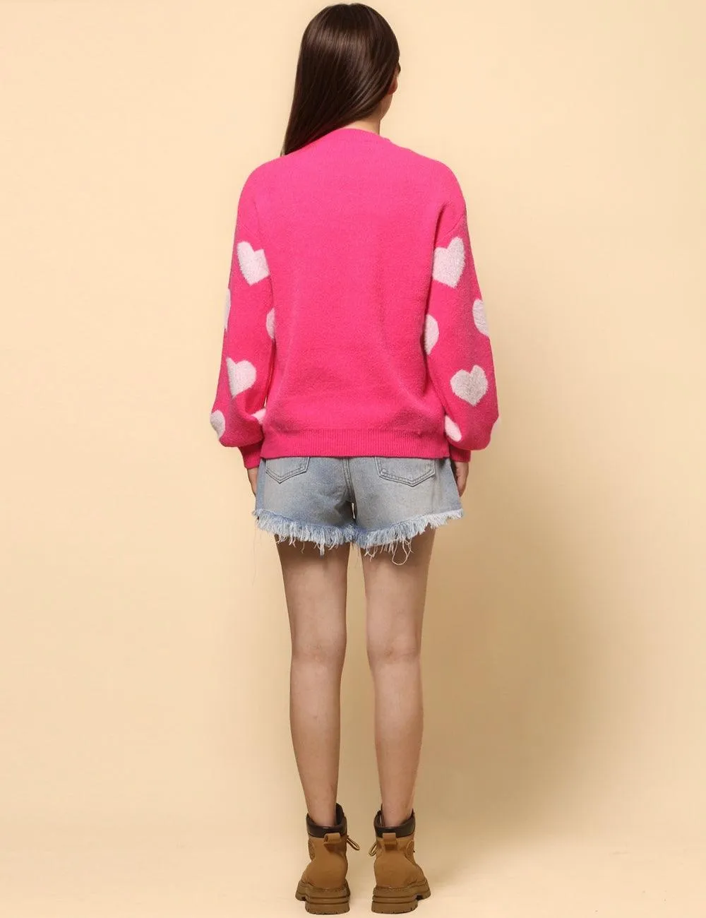 Ladies Color Block Heart Pullover Sweater SKT4744