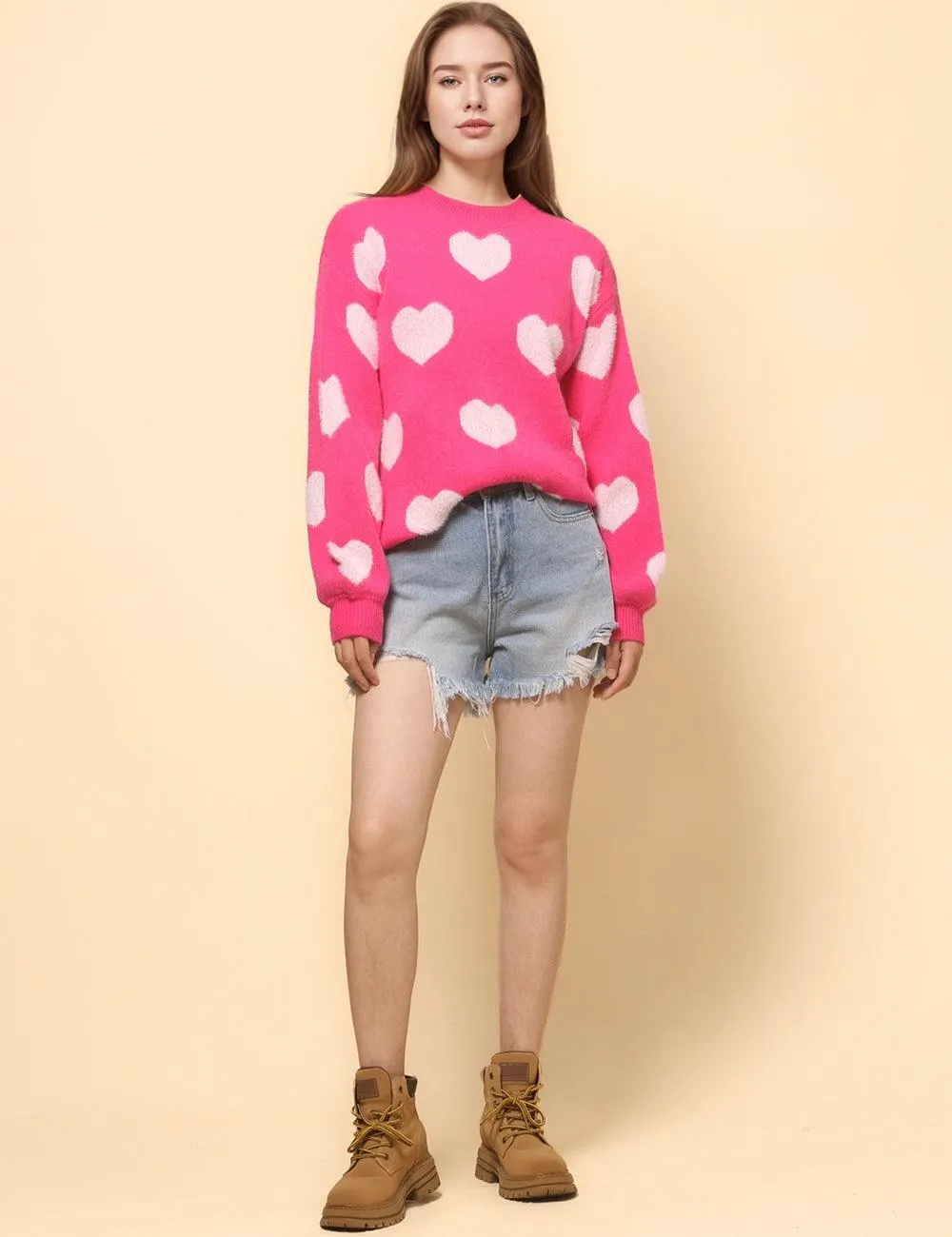 Ladies Color Block Heart Pullover Sweater SKT4744