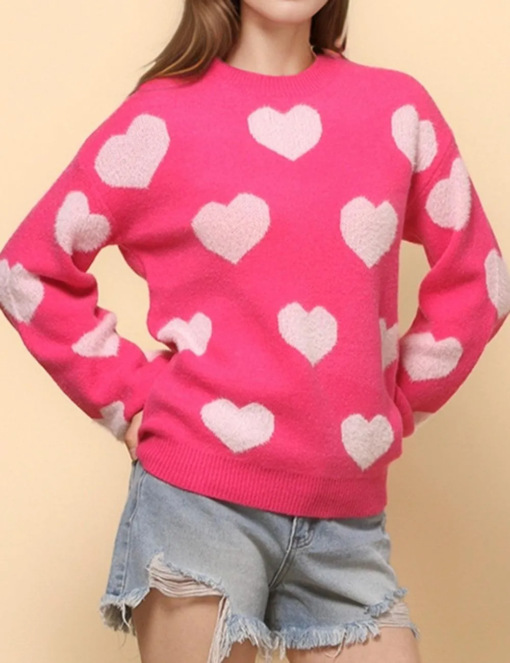 Ladies Color Block Heart Pullover Sweater SKT4744