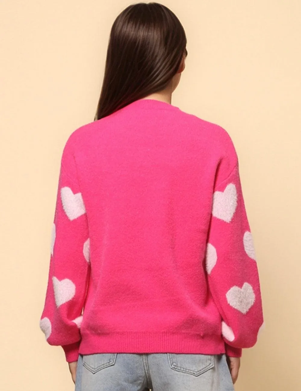 Ladies Color Block Heart Pullover Sweater SKT4744