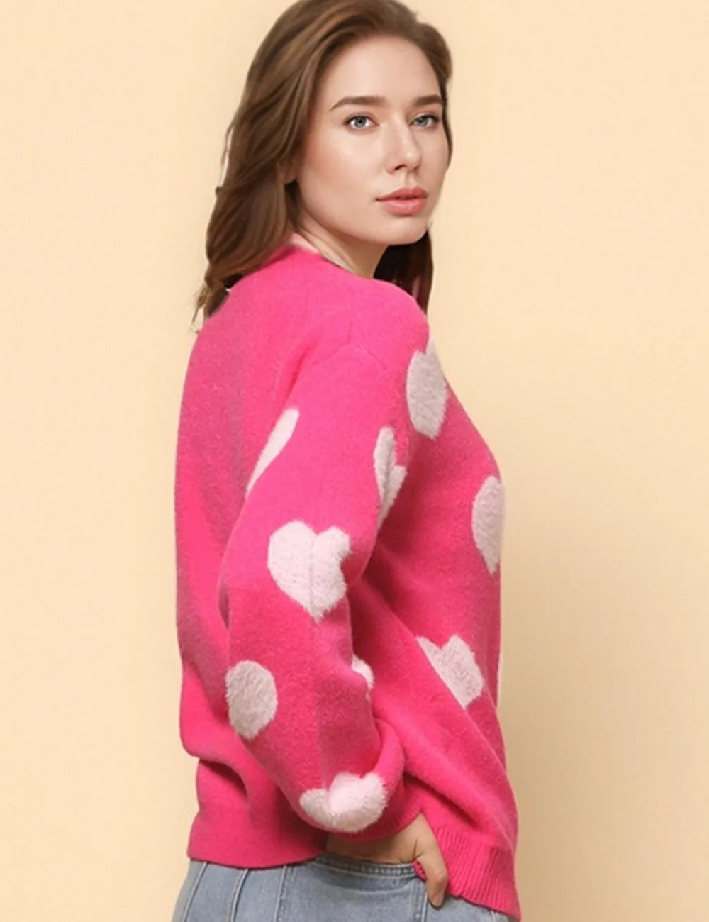 Ladies Color Block Heart Pullover Sweater SKT4744