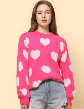 Ladies Color Block Heart Pullover Sweater SKT4744
