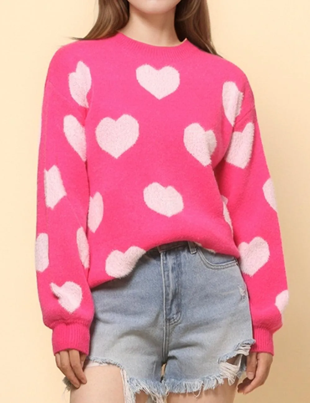 Ladies Color Block Heart Pullover Sweater SKT4744