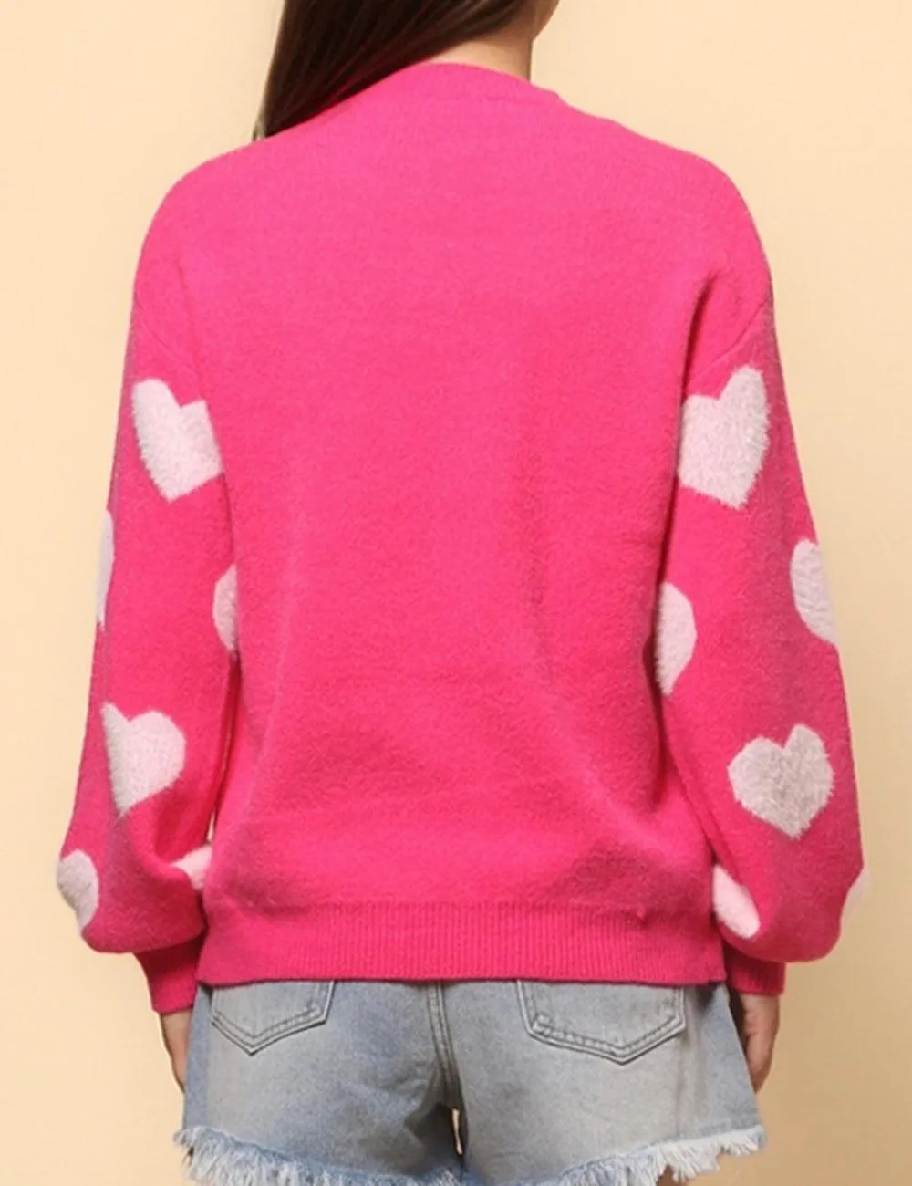 Ladies Color Block Heart Pullover Sweater SKT4744