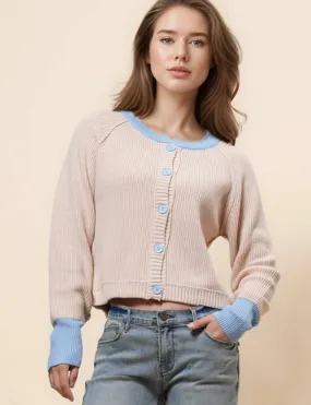 Ladies Color Block Round Neck Cardigan SKT41024