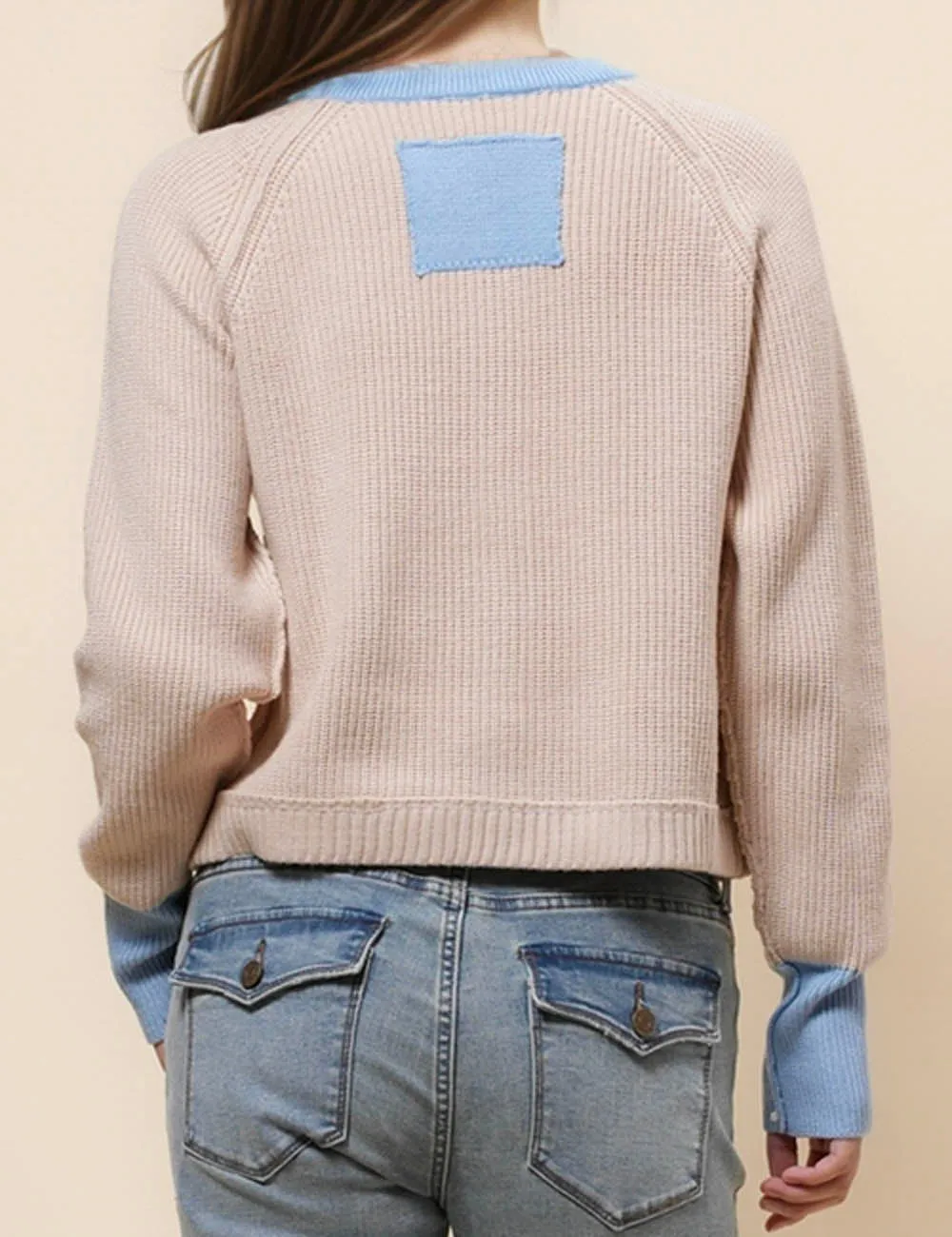 Ladies Color Block Round Neck Cardigan SKT41024