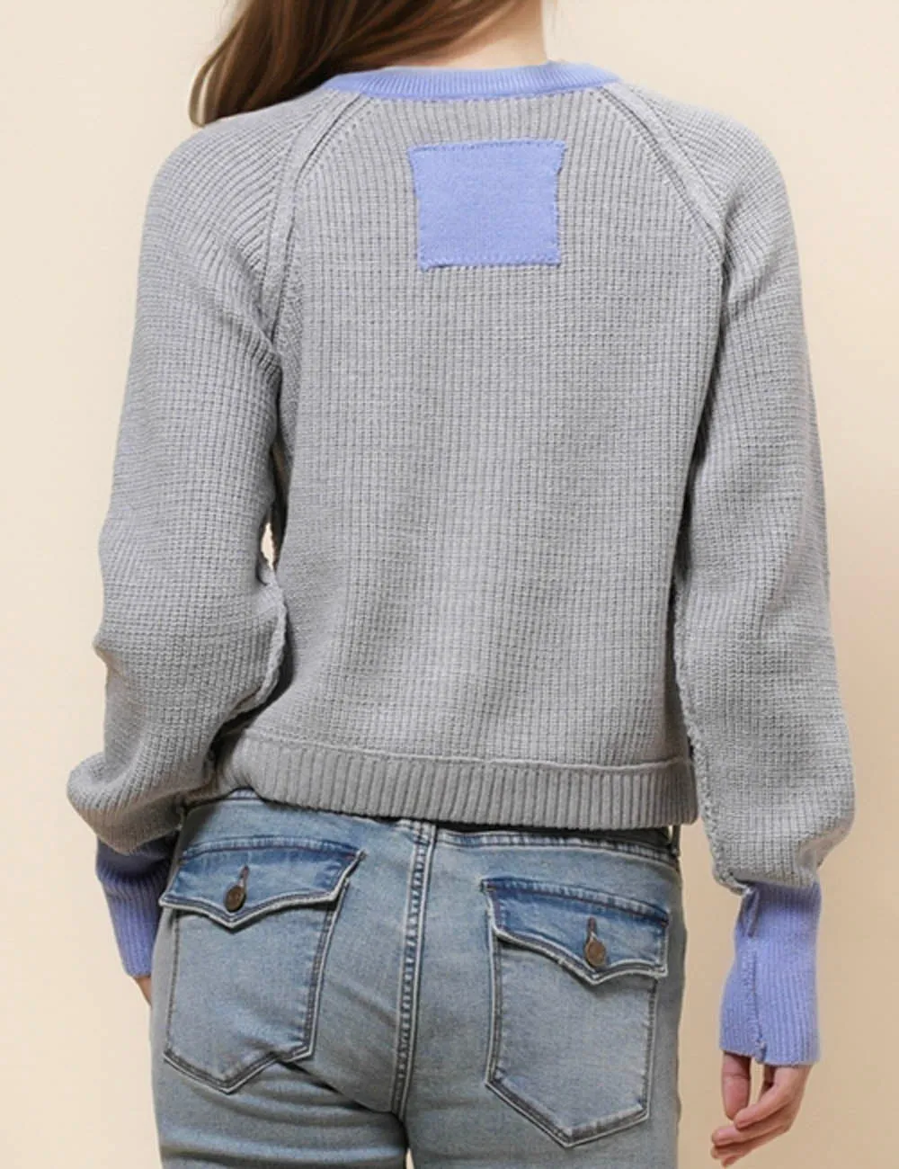 Ladies Color Block Round Neck Cardigan SKT41024
