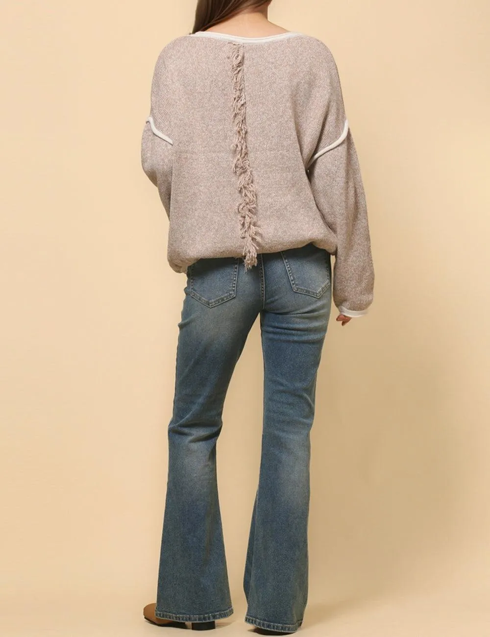 Ladies Color Block Round Neck Pullover Sweater SKT4773