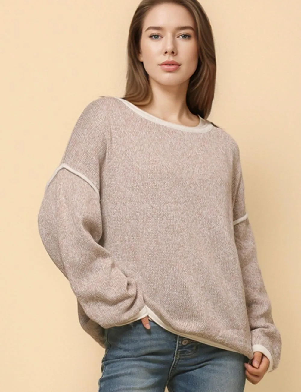 Ladies Color Block Round Neck Pullover Sweater SKT4773
