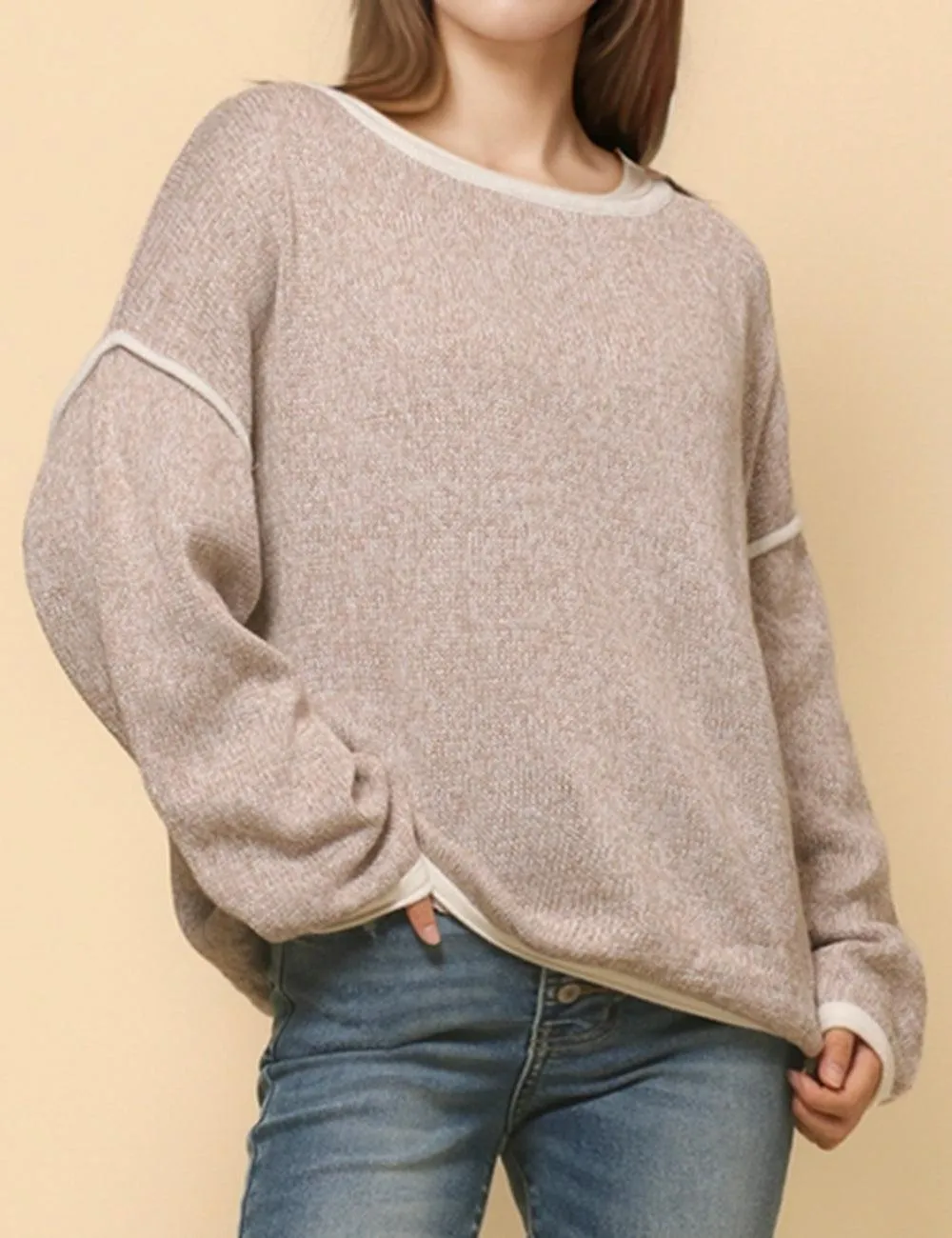 Ladies Color Block Round Neck Pullover Sweater SKT4773