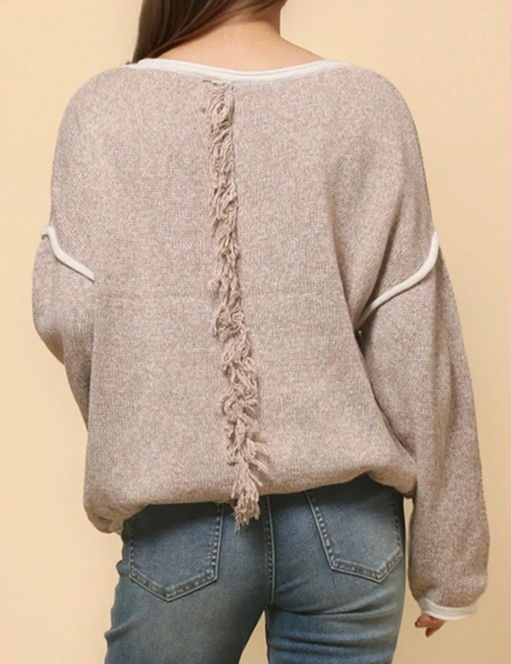 Ladies Color Block Round Neck Pullover Sweater SKT4773
