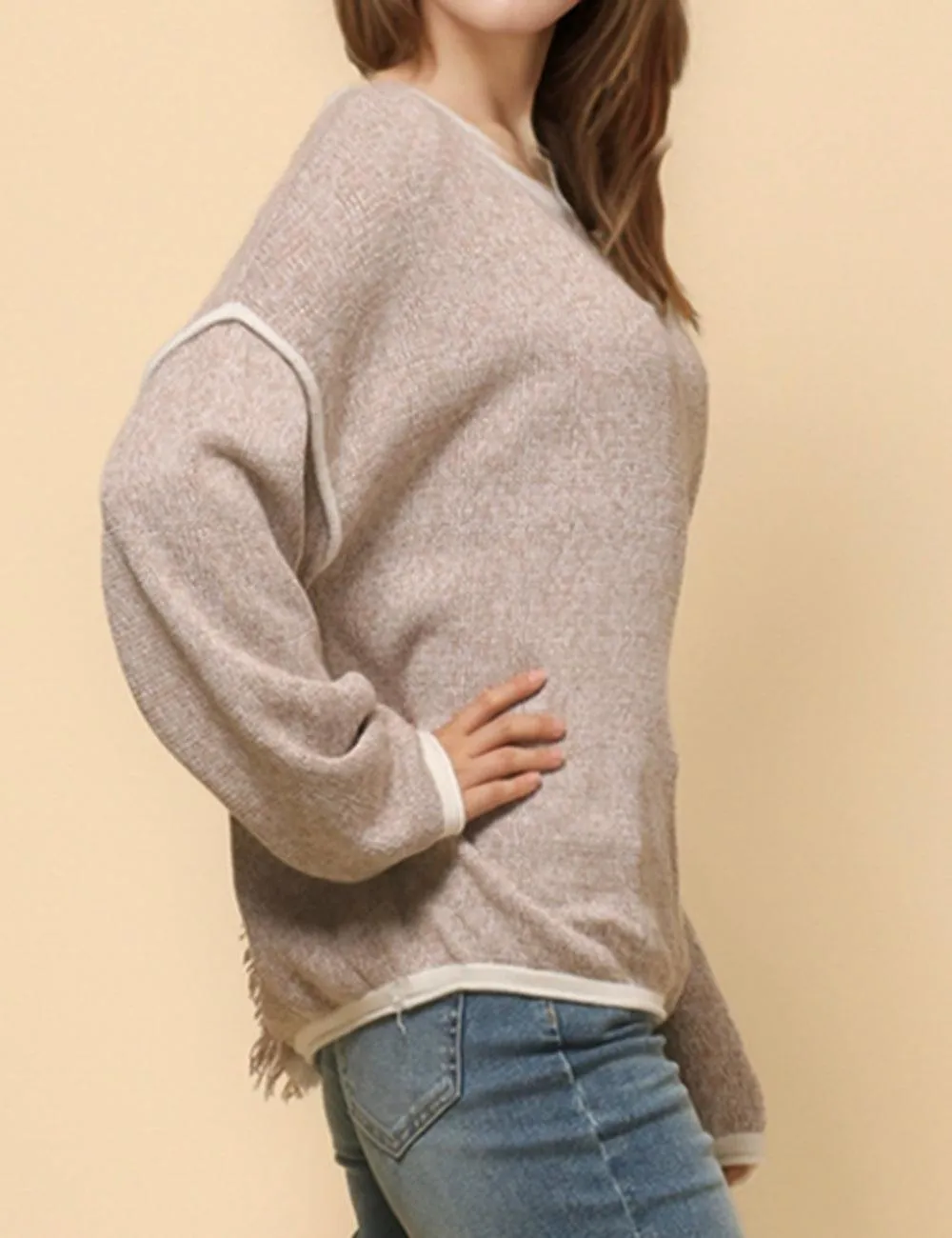 Ladies Color Block Round Neck Pullover Sweater SKT4773