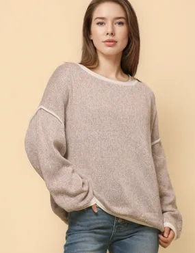 Ladies Color Block Round Neck Pullover Sweater SKT4773