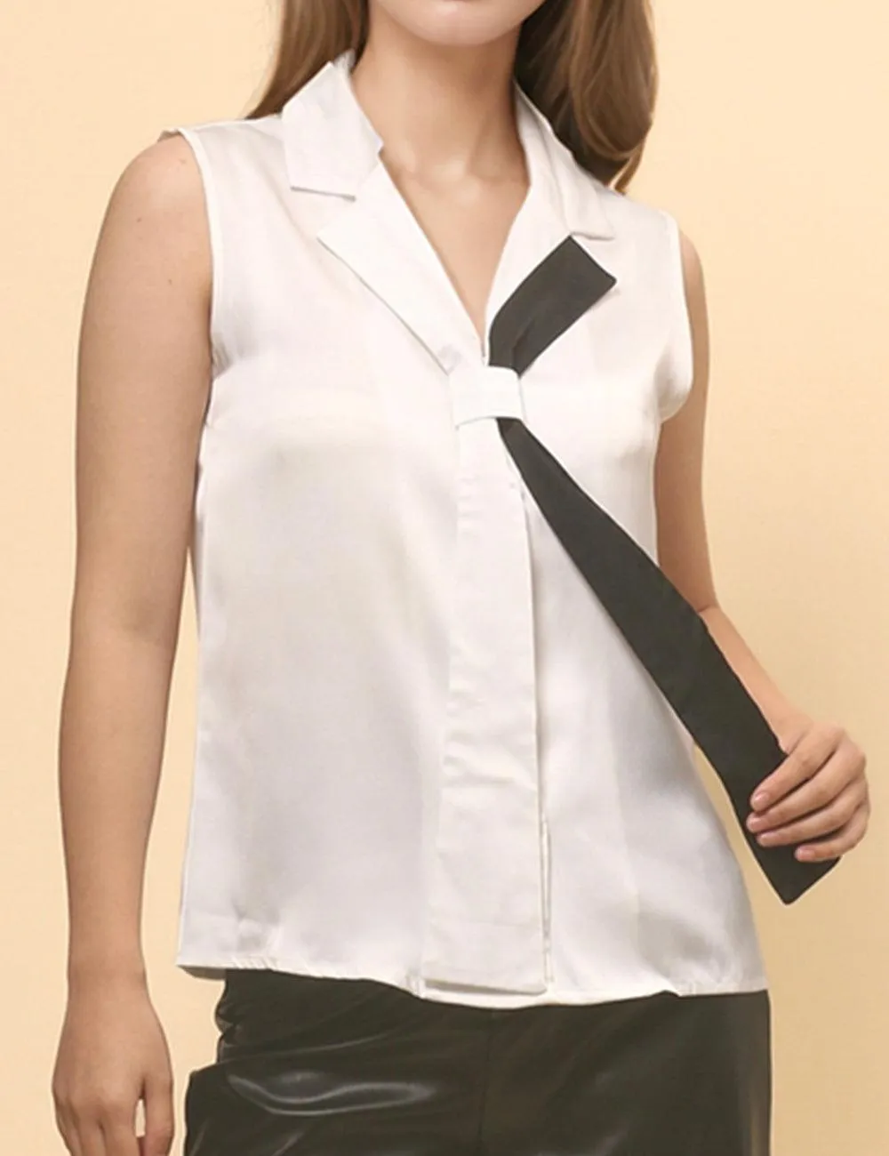 Ladies Color Block Sleeveless Lapel Shirt SKT4910